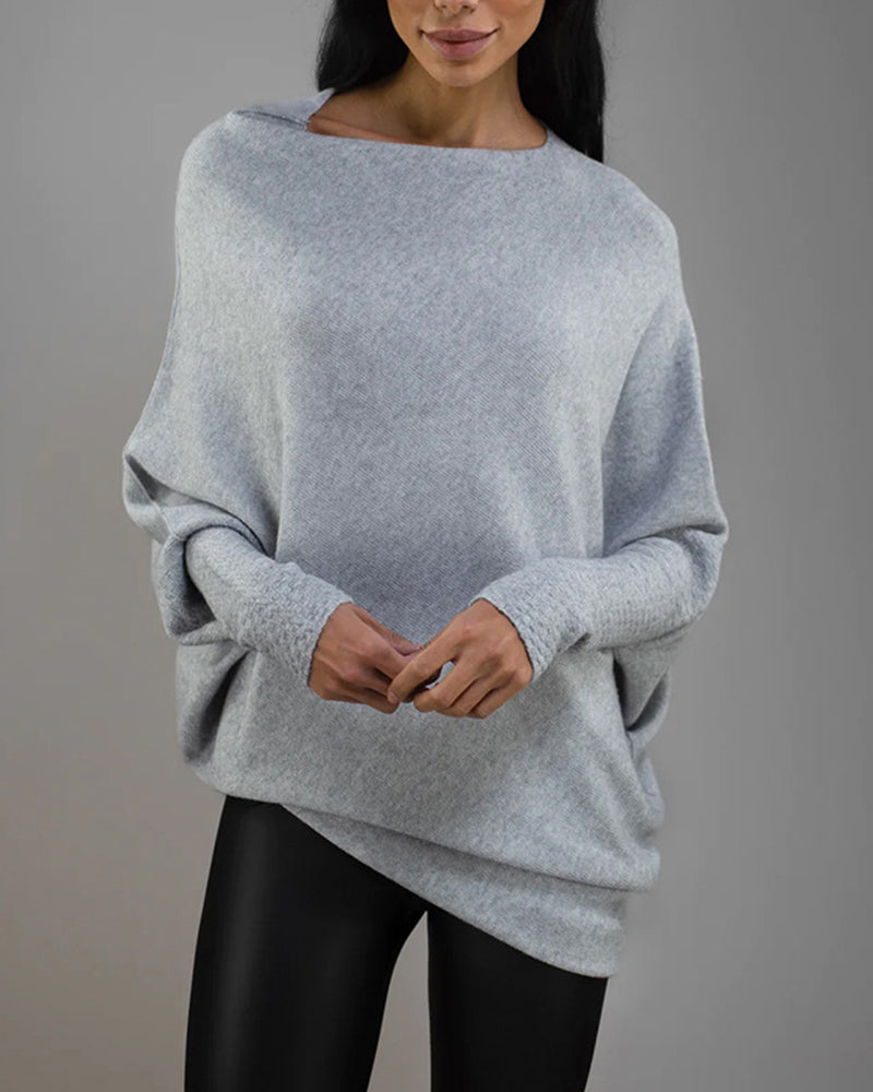 Asymmetric Draped Jumper Long Batwing Sleeve Off The Shoulder Sweater