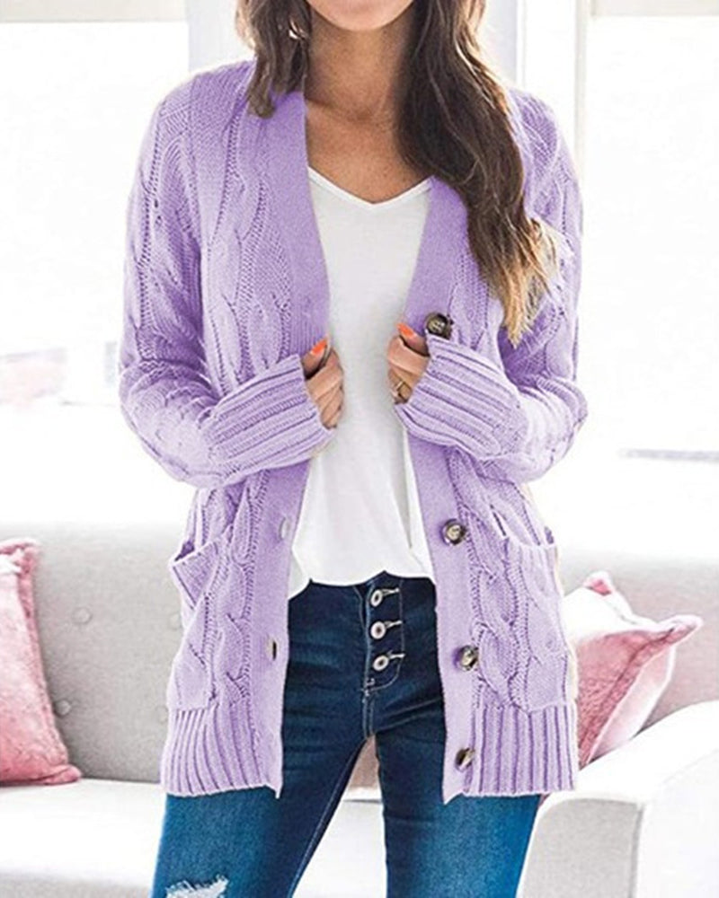 Plain Twist Button Cardigan Sweater