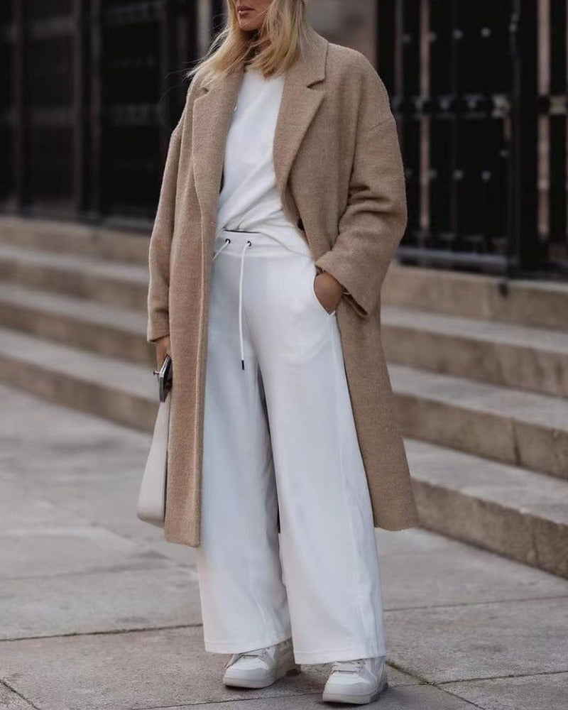 Turndown Collar Long Sleeve Plush Long Coat