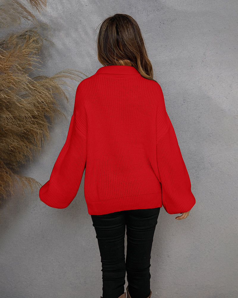 Casual Long Sleeve Half Zip Pullover Sweaters