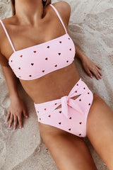 Pink Embellished Heart Tie Front Bikini Bottom