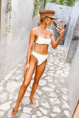 Darkgoldenrod Teal Contrast High Waisted Bikini Bottom