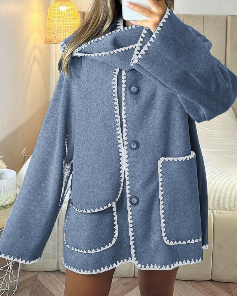 Women's Thickened Loose Woolen Coat with Fringed Scarf