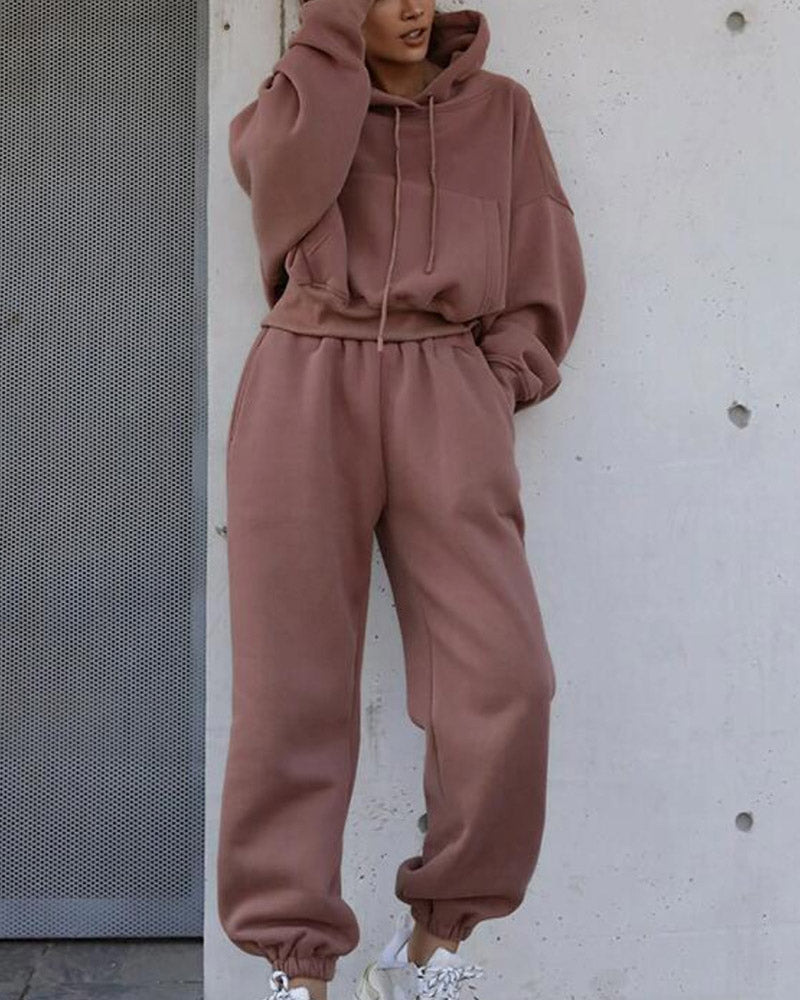 Two Piece Outfits Casual Lounge Sets Hoodied Pullover with Drawstring Tracksuit Sweatsuit