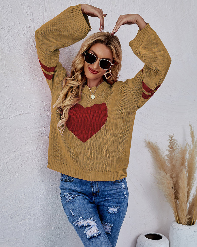 Valentine's Day Loose Heart Pattern Knitted Sweater