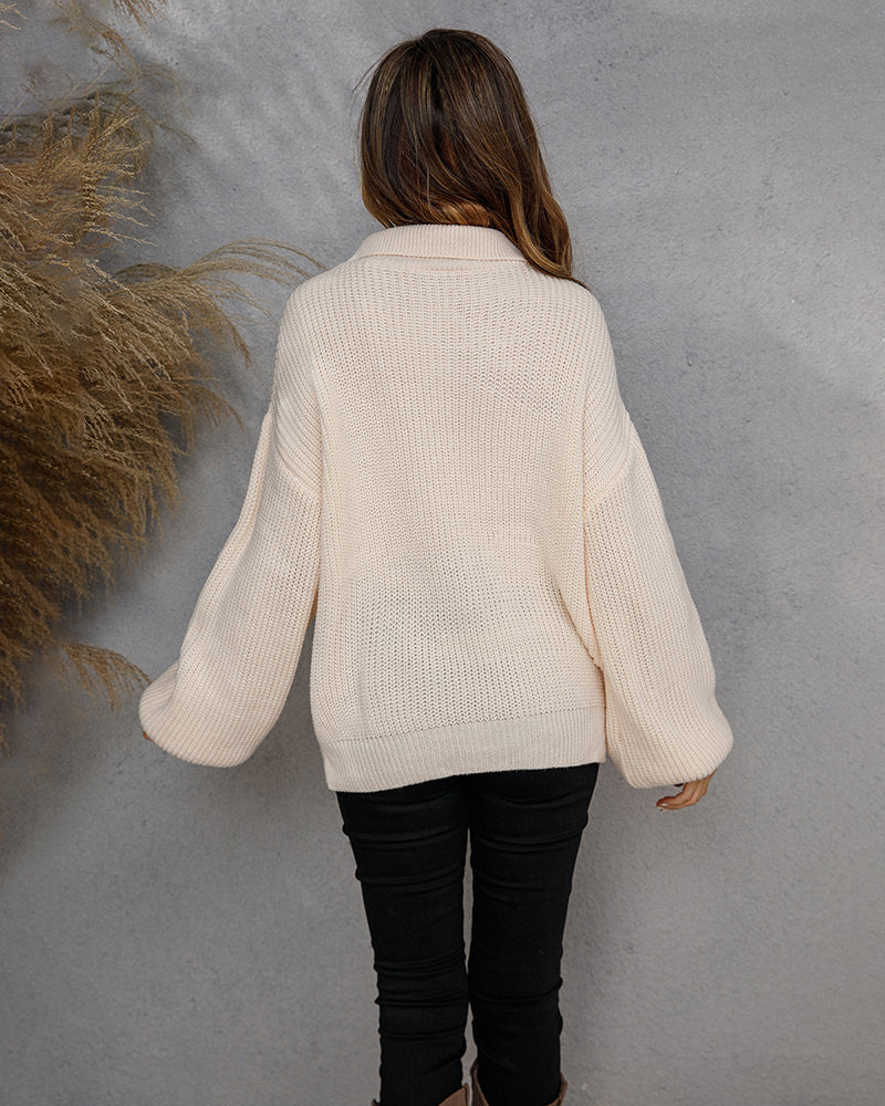 Casual Long Sleeve Half Zip Pullover Sweaters