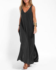 Casual Loose Dress Sleeveless Deep V Neck Split Beach Maxi Long Dress