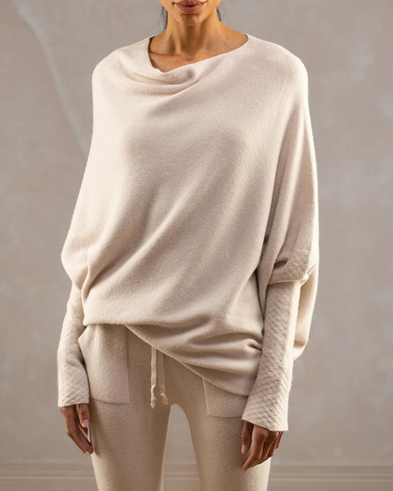 Asymmetric Draped Jumper Long Batwing Sleeve Off The Shoulder Sweater