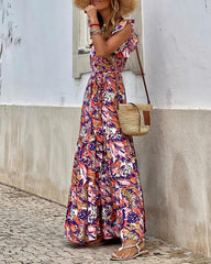 Bohemian Floral Print Daily Holiday Going out V Neck Sleeveless Dress
