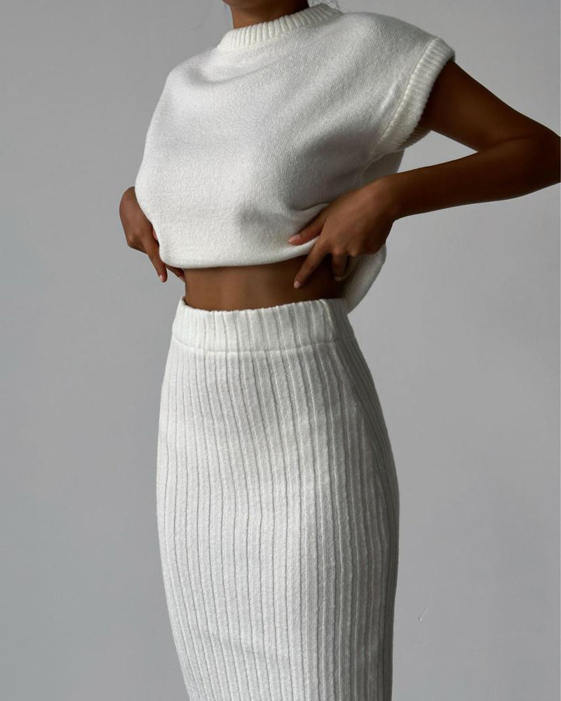 Sleeveless Vest + Knitted Skirt Two-piece Set