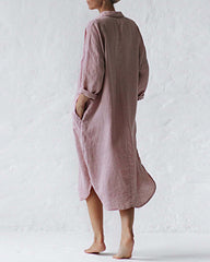 Casual Button Raglan Long Sleeve Pockets Loose Shirt Dress Lounge Midi Dresses Beach Cover Up