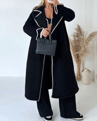 Edge Decorated Wool Longline Coat Thickened Loose Outerwear