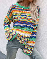 Casual Sweater Rainbow Striped Knitwear