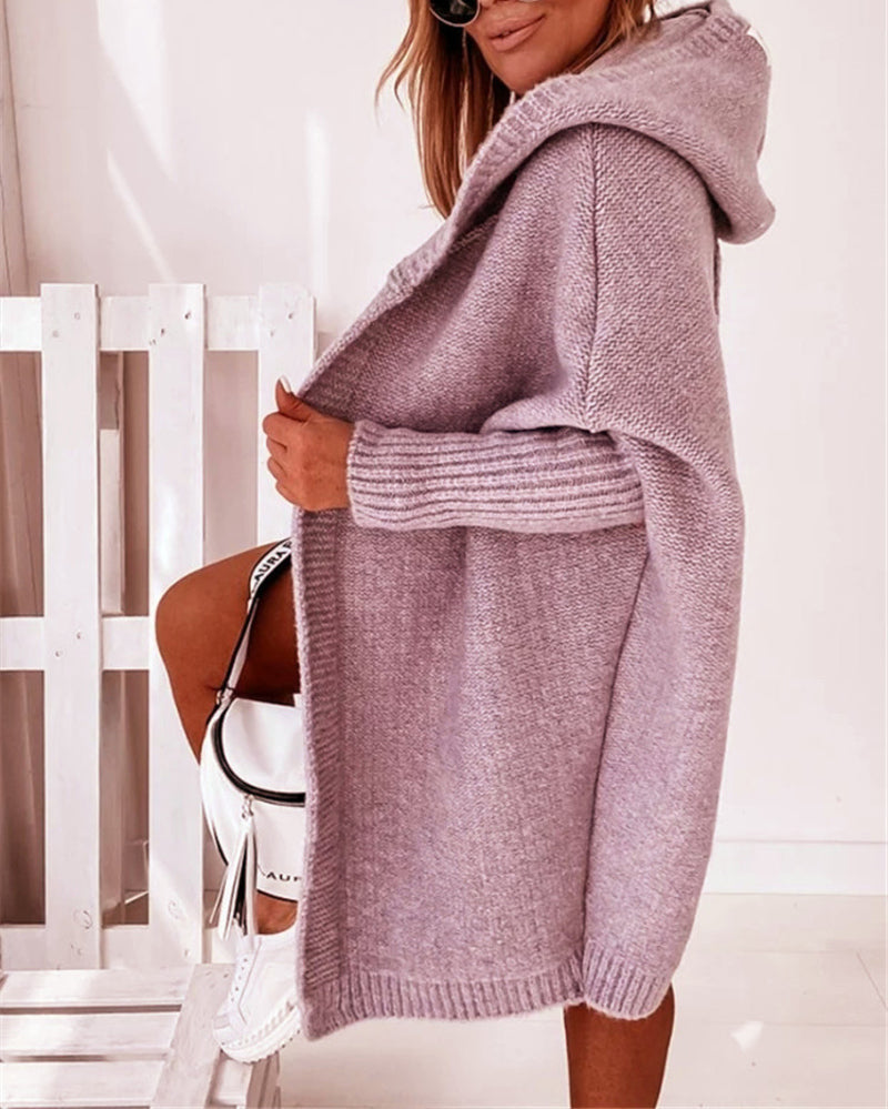 Hooded Batwing Knit Sweater with Soft and Loose Fit, Back Panel Patchwork