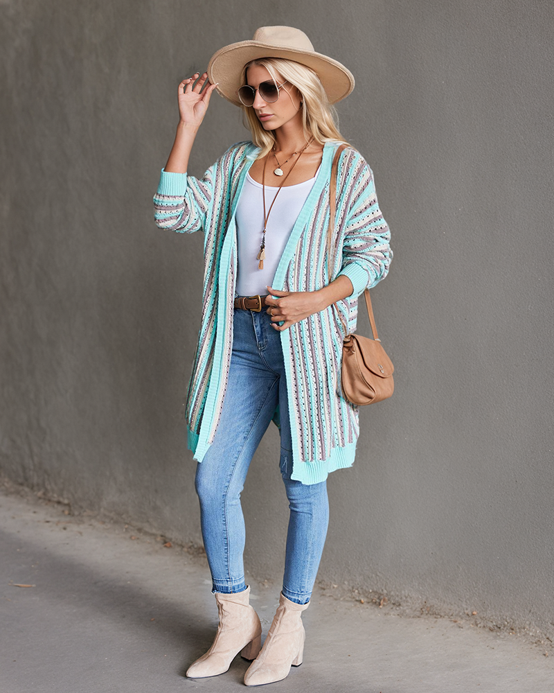 Contrast Striped Sweater Cardigan