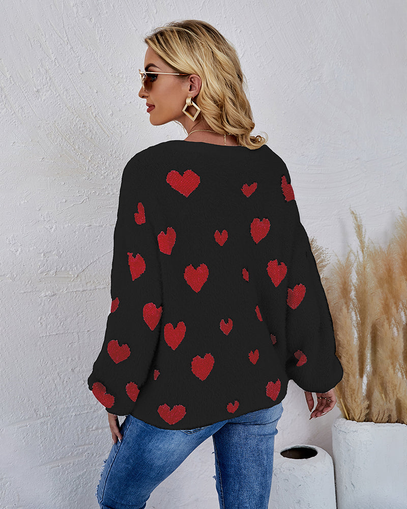 Love Pattern Round Neck Knit Sweater