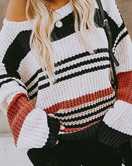 Striped Drop Sleeve Round Neckline Sweater