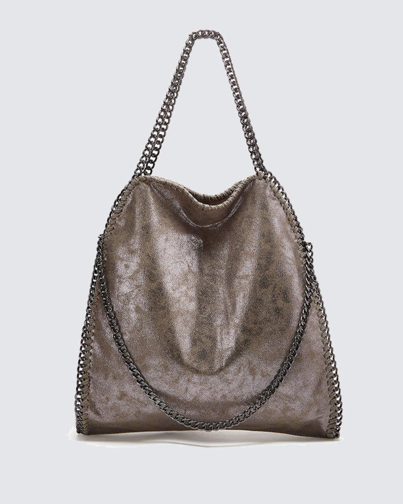 Metallic Pattern Chain Shoulder Tote Bag Funky Style