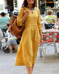 Loose Cotton Linen Beach Dresses Solid Color High Waist Elegant Party Beach Dresses