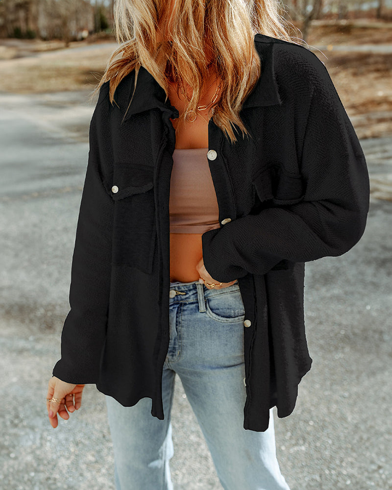 Solid Color Long Sleeve Jacket Casual Pocket Knitted Outerwears