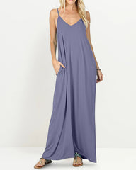 Casual Flowy Pockets Loose Beach Sleeveless Cami Maxi Dresses