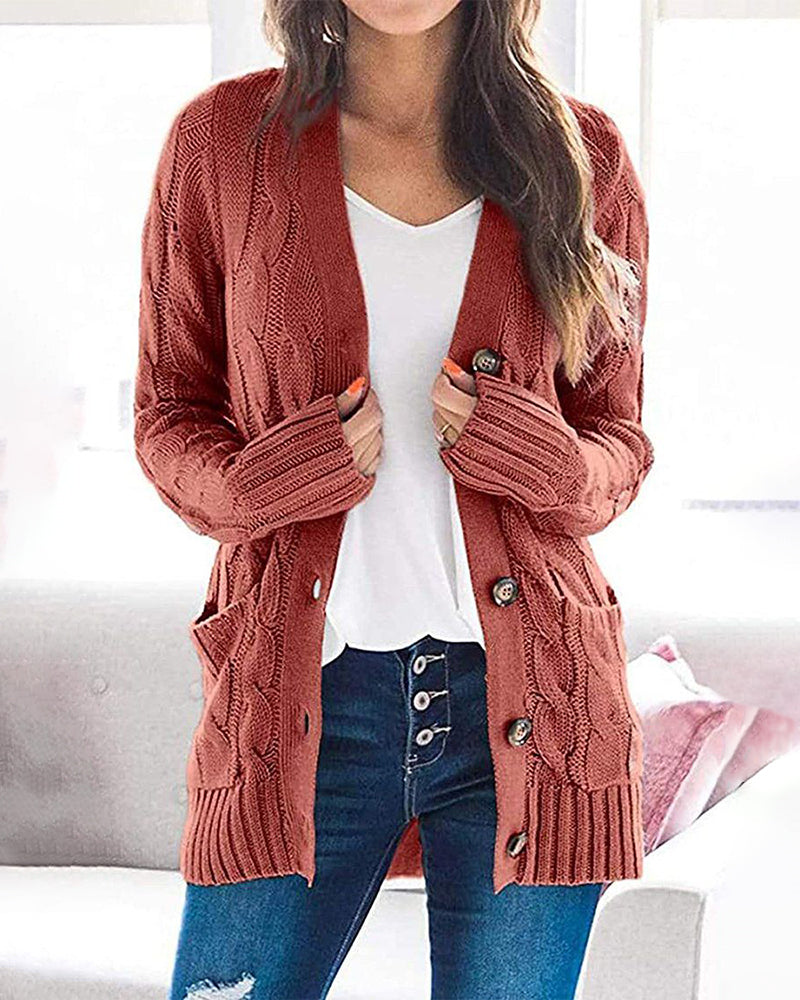 Plain Twist Button Cardigan Sweater