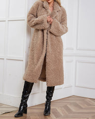 Faux Fur Long Grain Fleece Wool Cardigan Coat