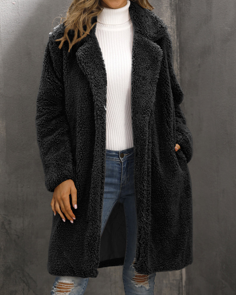 Faux Fur Mid-length Plush Cardigan Coat