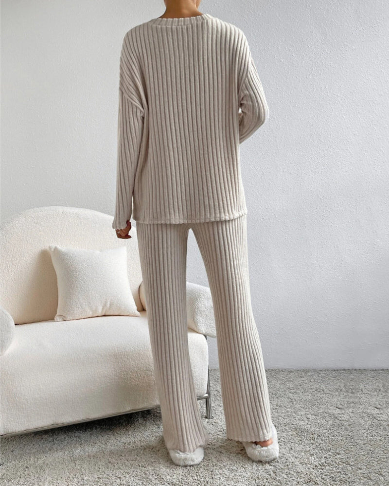 Women's Two Pieces Sets Ribbed Knit Turtleneck Long-Sleeve Top & Pants Set