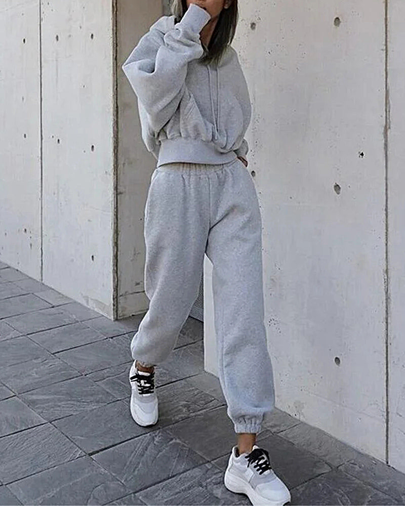 Two Piece Outfits Casual Lounge Sets Hoodied Pullover with Drawstring Tracksuit Sweatsuit