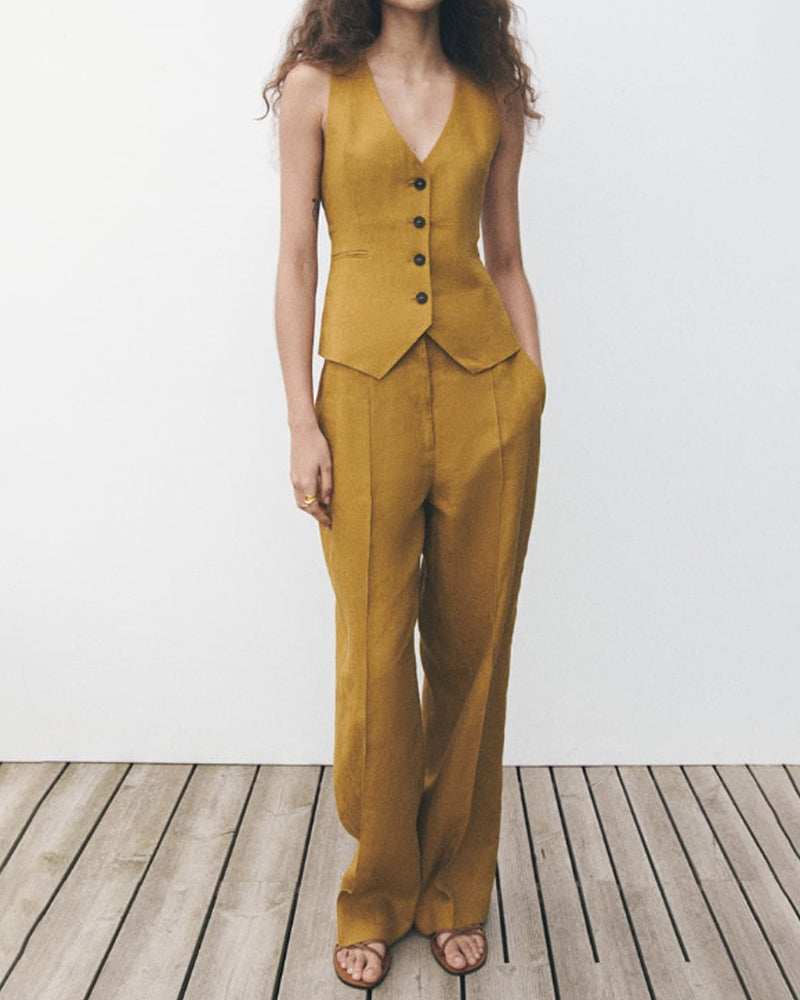 Two Pieces Set Sleeveless Vest and Pants Suit