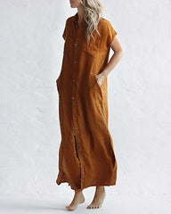 Sleeveless Linen Dress Loose Slim Knee-length Solid Color Shirt Dress