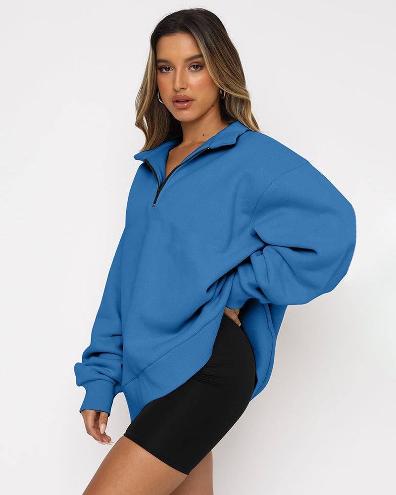 Oversized Half Zip Pullover Long Sleeve Sweatshirt
