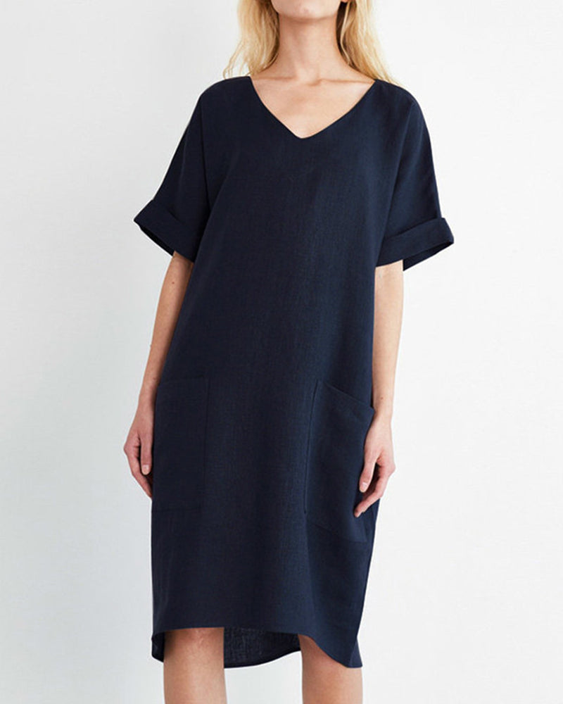 Plus Size Tunic Dress Summer Cotton Linen T Shirt Knee-Length Dresses