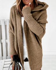 Hooded Batwing Knit Sweater with Soft and Loose Fit, Back Panel Patchwork