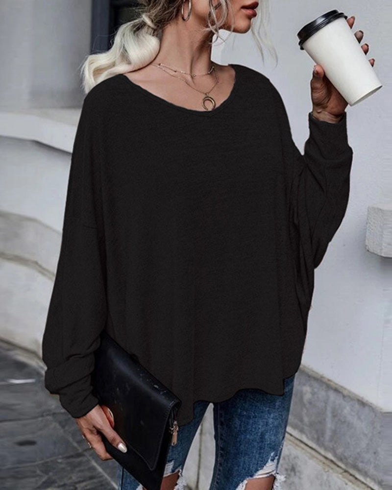 Tie Plunging Back Dolman Sleeve Oversize Top