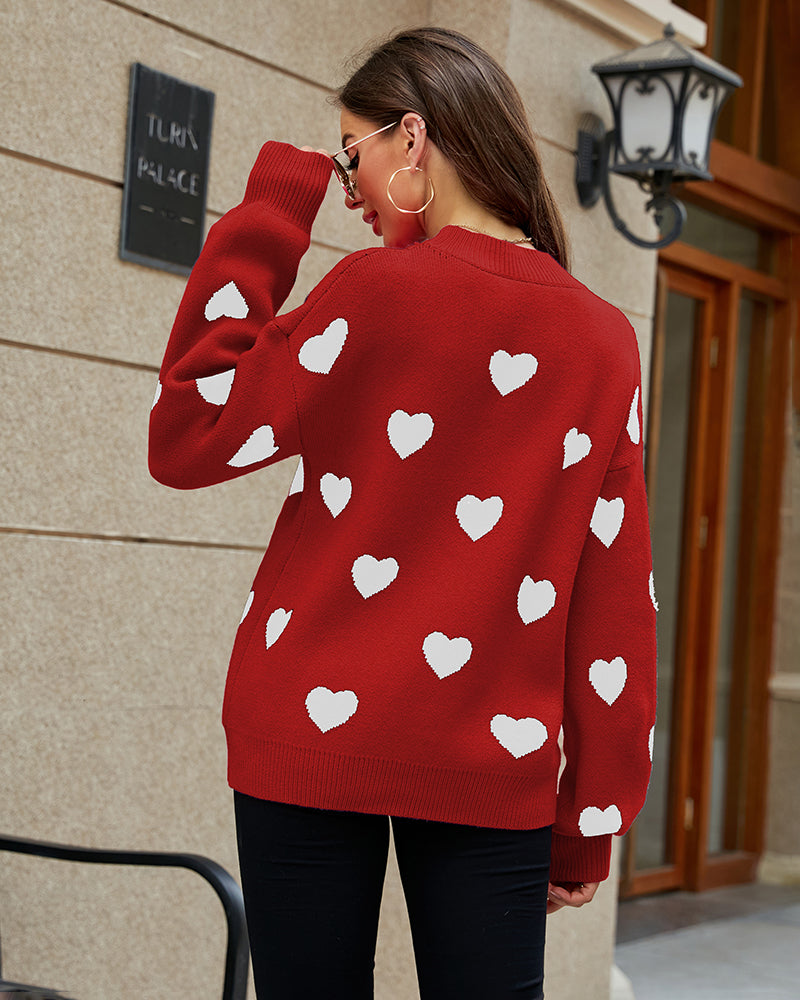 Valentine's Day Heart Pattern Knitwear Sweater