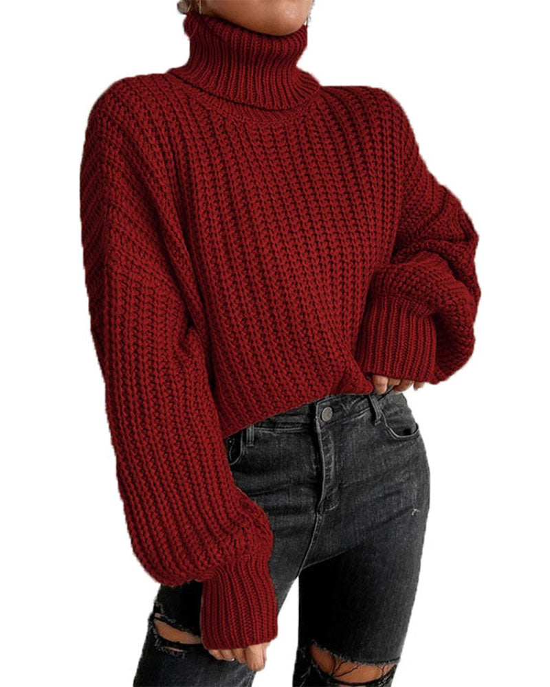 Rolled Neck Drop Shoulder Sweater