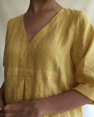 Casual Loose Short Sleeve V-Neck Cotton Linen Dress