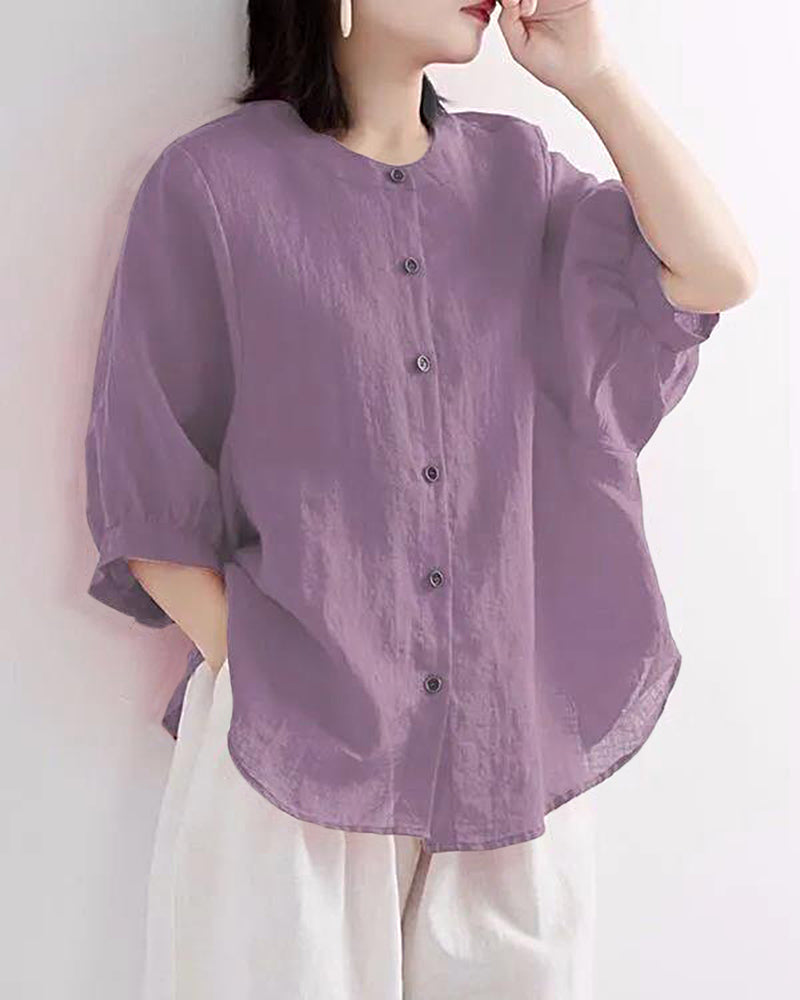 Lantern Sleeve Retro Loose Mid-sleeve Plus Size Shirt