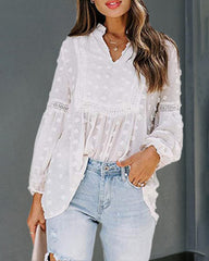 Chiffon Blouses Lantern Long Sleeve V Neck Flowy Babydoll Boho Tops Pom Pom Shirts