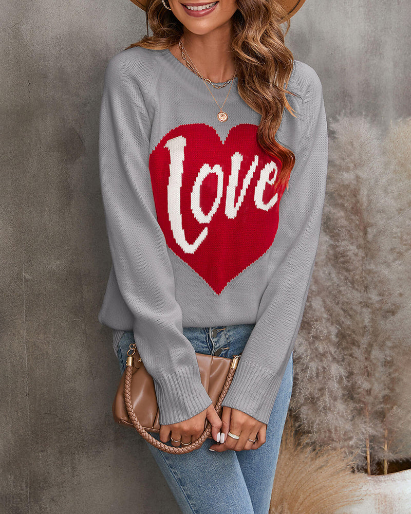 Loose Loving Letters Round Collar Long-sleeved Sweater