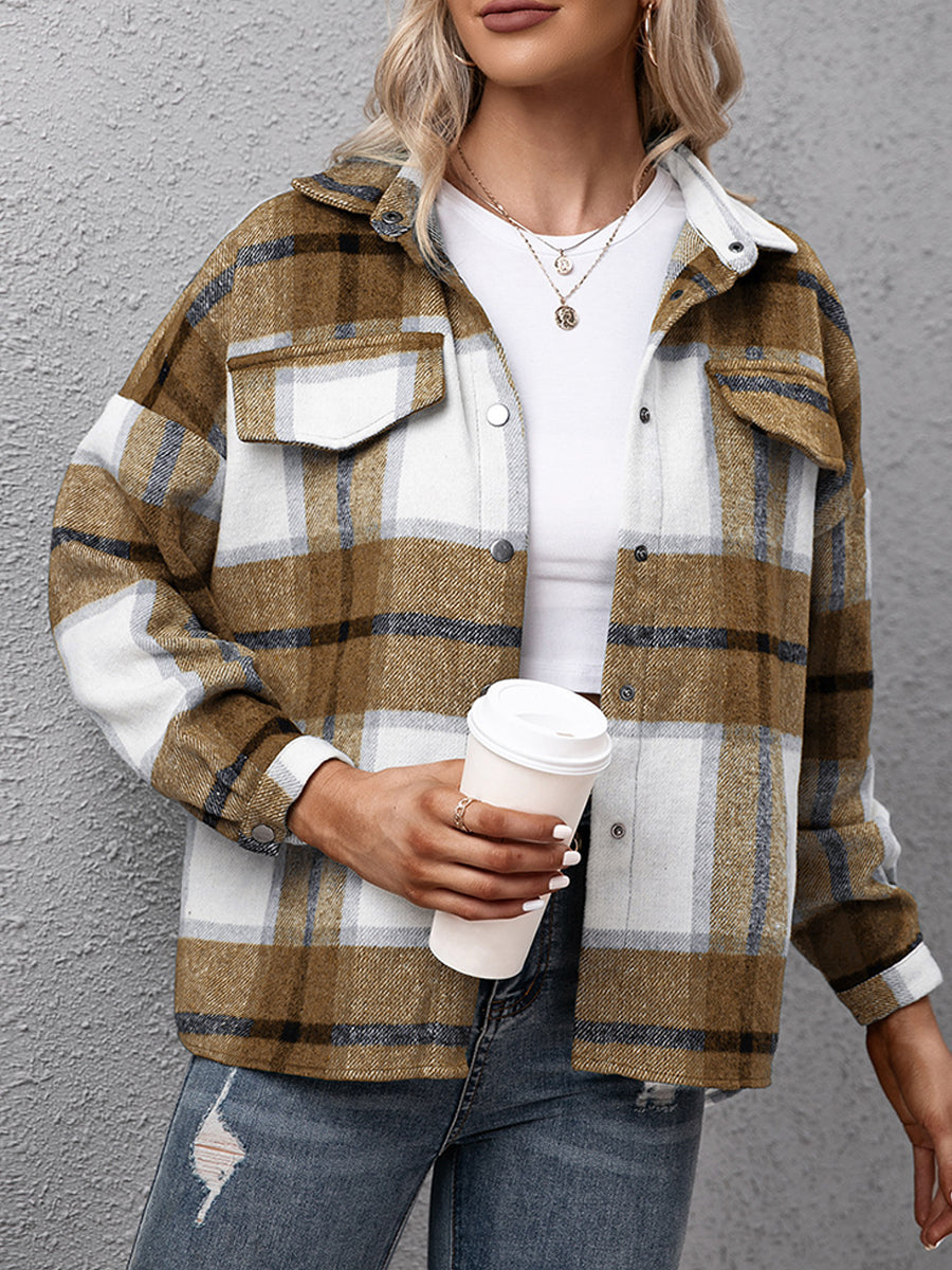 Thickened Long-sleeved Plaid Loose Casual Jacket