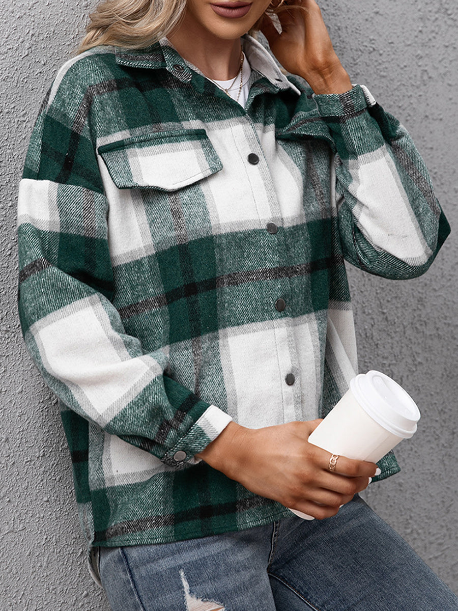 Thickened Long-sleeved Plaid Loose Casual Jacket