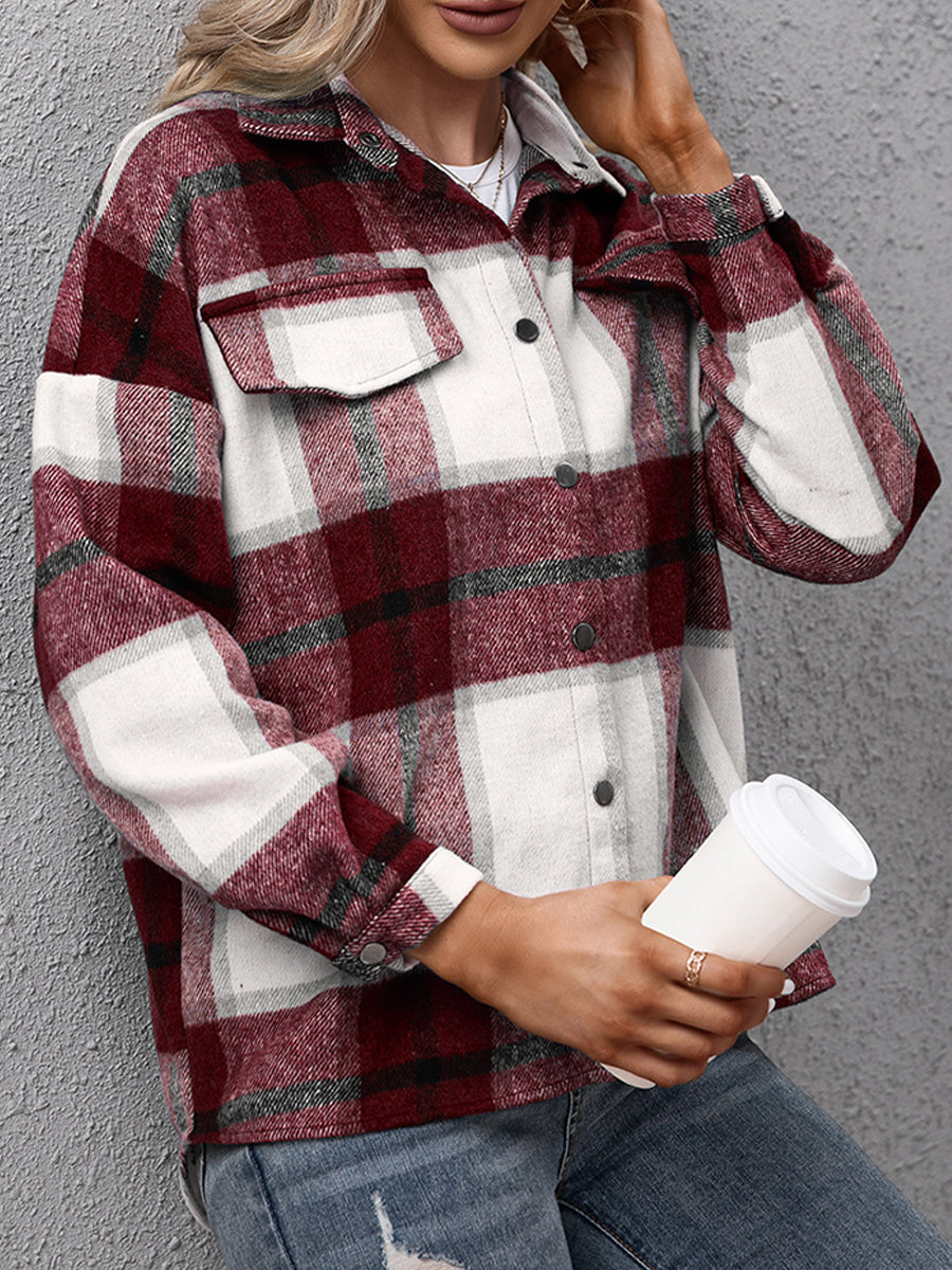 Thickened Long-sleeved Plaid Loose Casual Jacket