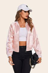 Striped Biker Jacket Zip Up Bomber Jacket - Zeagoo (Us Only)
