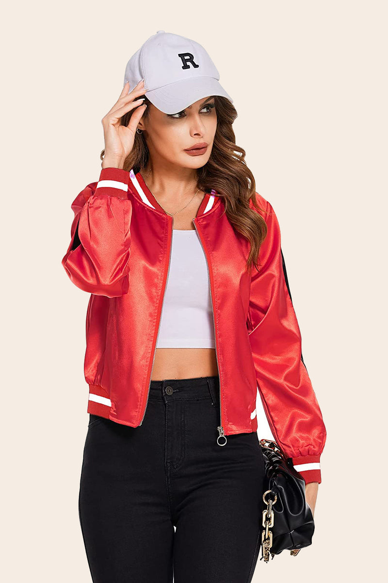 Striped Biker Jacket Zip Up Bomber Jacket - Zeagoo (Us Only)