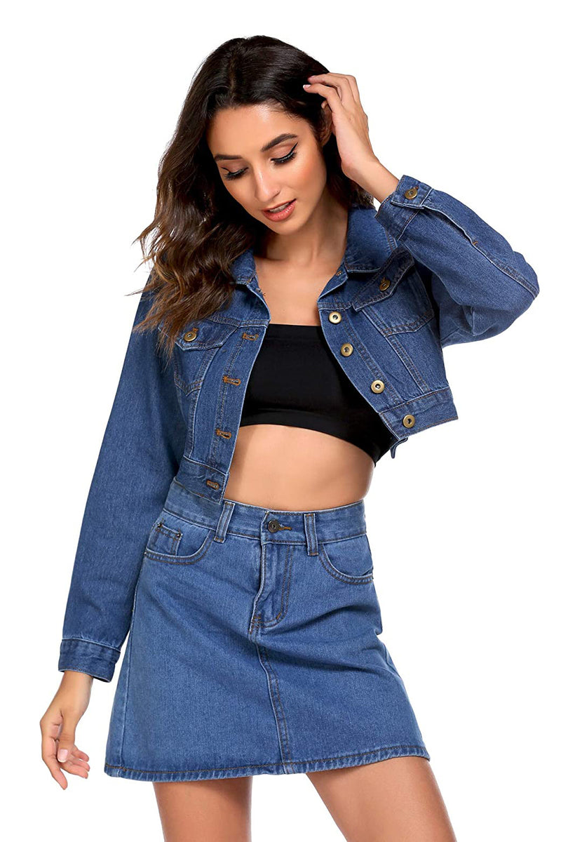 Cropped Denim Jean Jacket - Zeagoo (Us Only)
