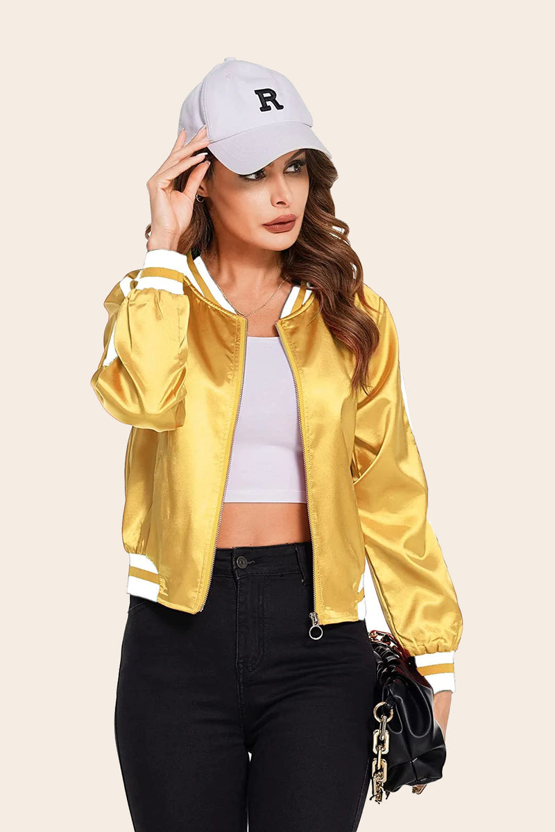 Striped Biker Jacket Zip Up Bomber Jacket - Zeagoo (Us Only)