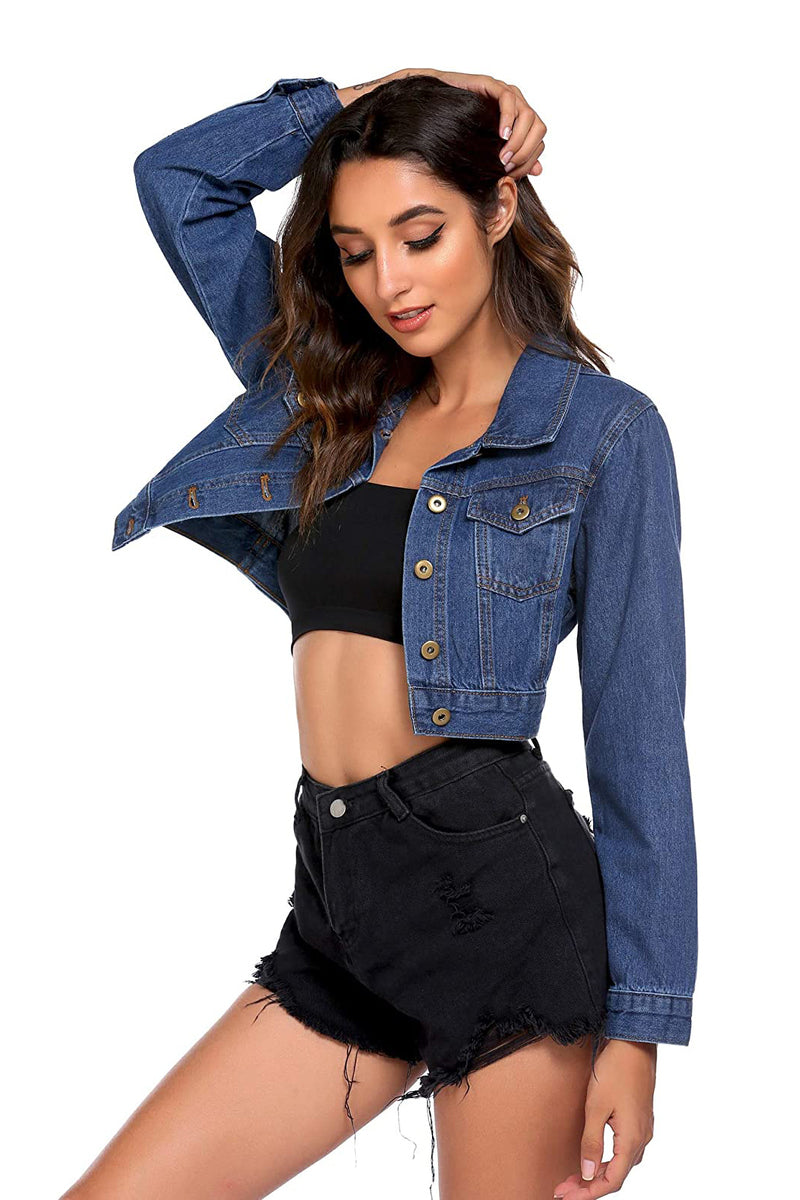 Cropped Denim Jean Jacket - Zeagoo (Us Only)